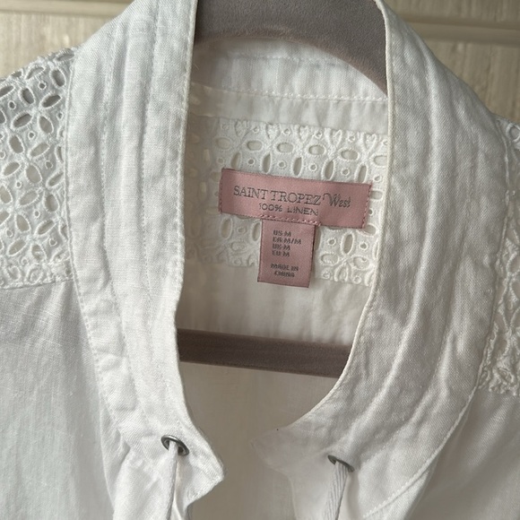St Tropez West White Linen Summer Jacket Top Eyelet medium - Picture 4 of 5